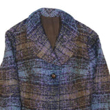 Womens Blue Brown Check Button Jacket XS Polyester Blend Classic Casual