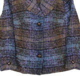 Womens Blue Brown Check Button Jacket XS Polyester Blend Classic Casual