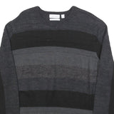 CALVIN KLEIN Mens Black & Grey Patterned Wool Blend Jumper Crew Neck Basic Knit