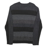 CALVIN KLEIN Mens Black & Grey Patterned Wool Blend Jumper Crew Neck Basic Knit