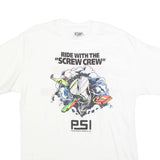 HANES Mens White Cotton Blend Graphic T-Shirt M Short Sleeve Crew Neck Screw