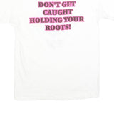 HANES Mens White Cotton Blend Graphic T-Shirt M Short Sleeve Crew Neck Screw