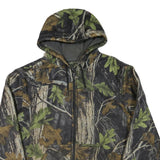 Mens Camo Print Green Brown Polyester Hooded Zip Jacket XL Fleece Casual