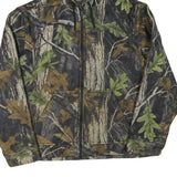 Mens Camo Print Green Brown Polyester Hooded Zip Jacket XL Fleece Casual