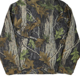 Mens Camo Print Green Brown Polyester Hooded Zip Jacket XL Fleece Casual