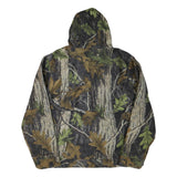 Mens Camo Print Green Brown Polyester Hooded Zip Jacket XL Fleece Casual