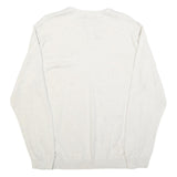 CHAPS Mens White & Navy Plain Cotton Crew Neck Basic Knit Jumper M