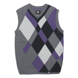 BTUGAN Mens Grey Purple Black Argyle Cotton Sleeveless V-Neck Jumper M Stylish
