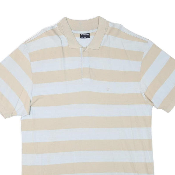 CHAMPION Mens Beige & White Striped Short Sleeve Polo Shirt 2XL Cotton Blend