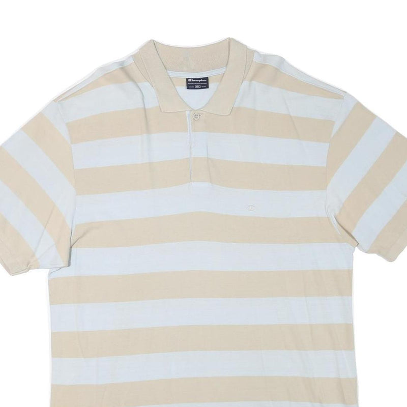 CHAMPION Mens Beige & White Striped Short Sleeve Polo Shirt 2XL Cotton Blend