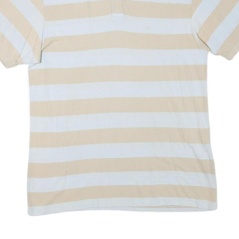 CHAMPION Mens Beige & White Striped Short Sleeve Polo Shirt 2XL Cotton Blend
