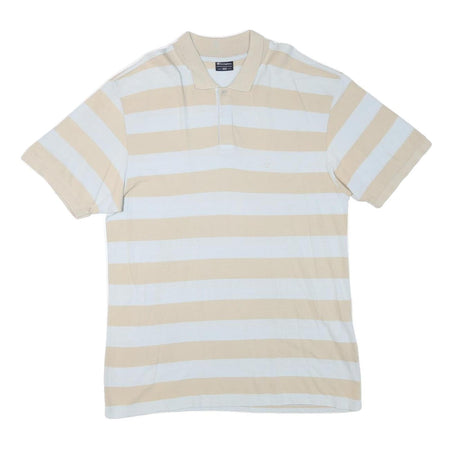 CHAMPION Mens Beige & White Striped Short Sleeve Polo Shirt 2XL Cotton Blend