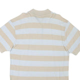 CHAMPION Mens Beige & White Striped Short Sleeve Polo Shirt 2XL Cotton Blend