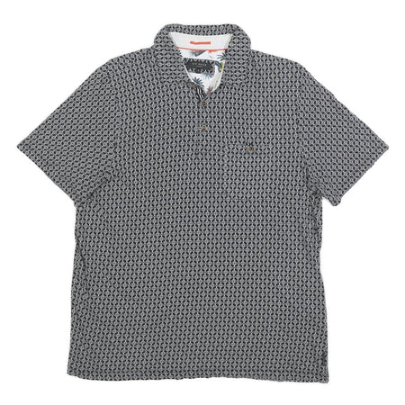 TED BAKER Mens Black & White Geometric Short Sleeve Polo Shirt L Cotton Blend