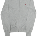 TOMMY HILFIGER Mens Grey Cotton Plain Full Zip Jumper Crew Neck Knit S