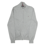 TOMMY HILFIGER Mens Grey Cotton Plain Full Zip Jumper Crew Neck Knit S