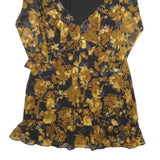 WHISTLES Womens Black & Gold Floral Day Dress Polyester Blend Long Sleeve Midi