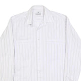 Mens White & Grey Striped Cotton Shirt M Classic Button Front Pockets