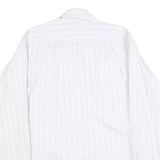 Mens White & Grey Striped Cotton Shirt M Classic Button Front Pockets