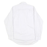Mens White & Grey Striped Cotton Shirt M Classic Button Front Pockets
