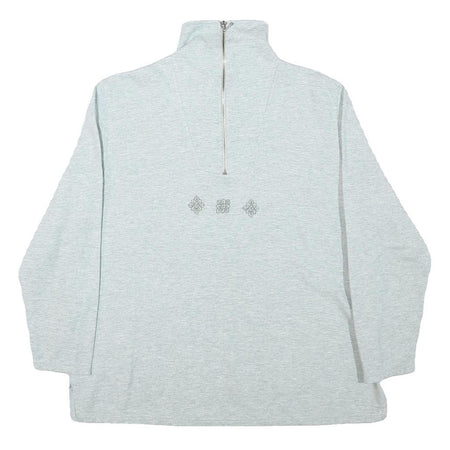 Womens Grey Cotton Blend Sweatshirt High Neck S Embroidered Design Pullover