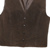 Mens Brown Leather Button Jacket M Suede Plain Classic Waistcoat Style