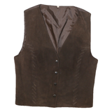 Mens Brown Leather Button Jacket M Suede Plain Classic Waistcoat Style