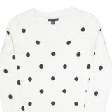 TOMMY HILFIGER Womens White & Navy Polka Dot Patterned Cotton Blend Jumper