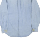 Mens Blue Light Denim Embroidered Cotton Blend Shirt M Casual Long Sleeve