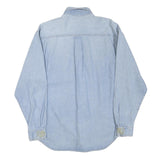 Mens Blue Light Denim Embroidered Cotton Blend Shirt M Casual Long Sleeve