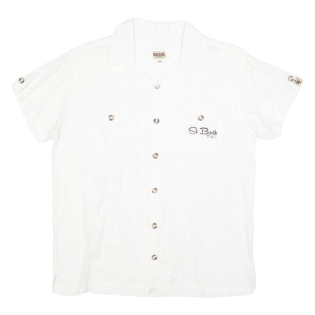 BAOBAB Mens White Cotton Shirt M St Barth Fiji Button Pocket Casual Summer