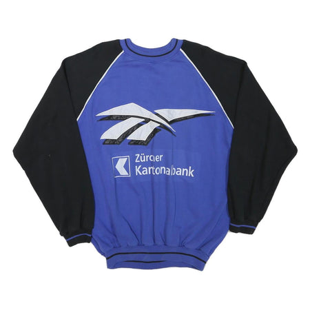 REEBOK Mens Blue & Black Logo Printed Crew Neck L Sweatshirt Cotton Blend