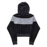 NIKE Womens Black & Grey Velvet Cropped Hoodie M Stylish Casual Sweatshirt