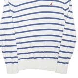NAUTICA Mens White & Blue Striped Classic V-Neck Cotton Blend Jumper M Crew Neck