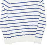 NAUTICA Mens White & Blue Striped Classic V-Neck Cotton Blend Jumper M Crew Neck