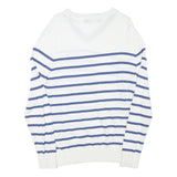 NAUTICA Mens White & Blue Striped Classic V-Neck Cotton Blend Jumper M Crew Neck