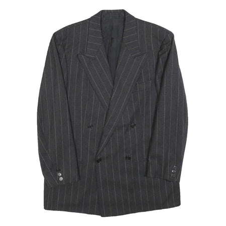 CERRUTI Mens Grey & Beige Pinstripe Wool Double Breasted Jacket L Woven Tailored
