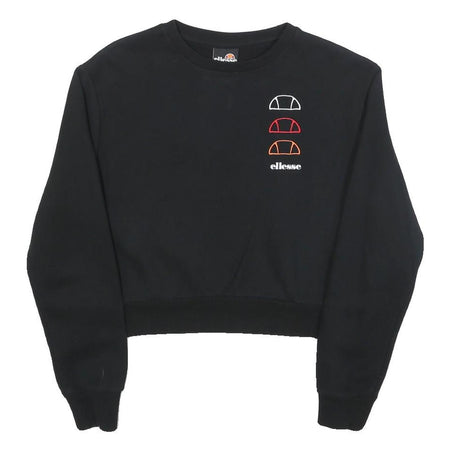 ELLESSE Womens Black Cotton Blend Crew Neck UK 12 Sweatshirt Logo Print