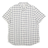 TIMBERLAND Mens White & Navy Checked Linen Shirt XL Lightweight Casual Summer