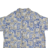 BATIK BAY Mens Blue & Beige Rayon Shirt 2XL Hawaiian Style Tropical Print Summer