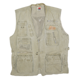 DAM Mens Beige Cotton Blend Zip Jacket 2XL Utility Vest Multi-Pocket
