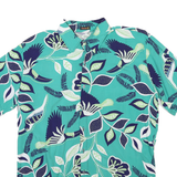 VARAN Mens Blue & Green Floral Cotton Blend Shirt M Summer Casual Short Sleeve