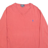 POLO RALPH LAUREN Mens Coral Blue Long Sleeve V-Neck T-Shirt Cotton Blend L