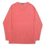 POLO RALPH LAUREN Mens Coral Blue Long Sleeve V-Neck T-Shirt Cotton Blend L