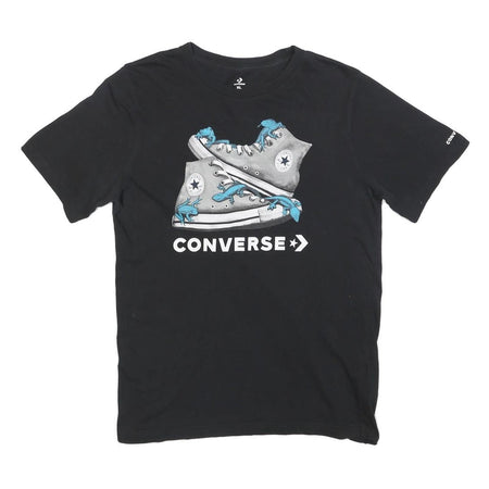CONVERSE Boys Black Graphic T-Shirt XL Short Sleeve Crew Neck Casual