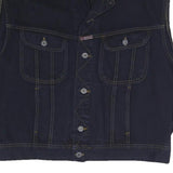 COSTELLO Mens Black Cotton Blend Denim Jacket L Button Sleeveless Classic Vest