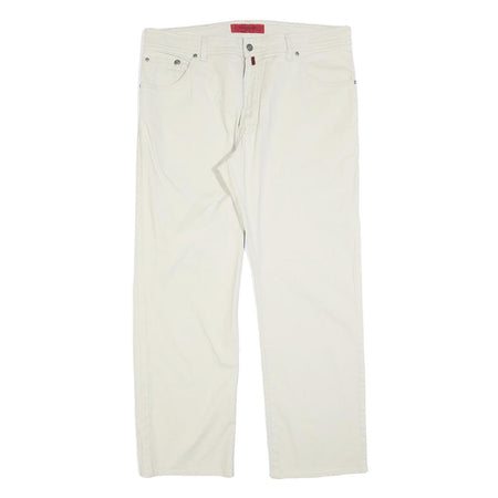 PIERRE CARDIN Mens Cotton Blend White Regular Straight Trousers W38 L30 Classic