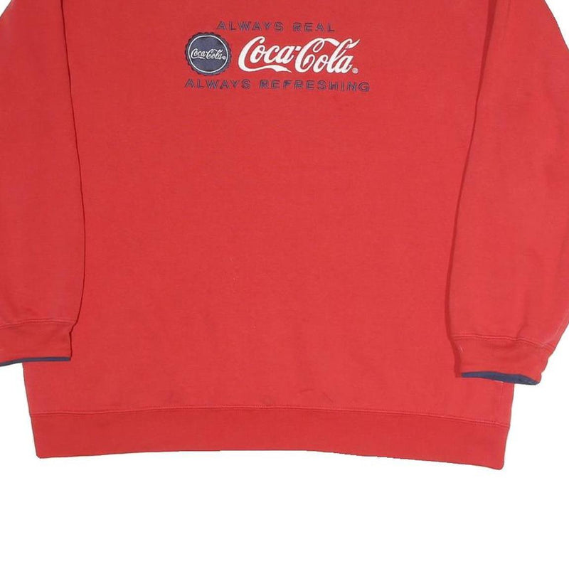 COCA COLA Womens Red Crew Neck L Sweatshirt Cotton Blend Pullover Logo Print