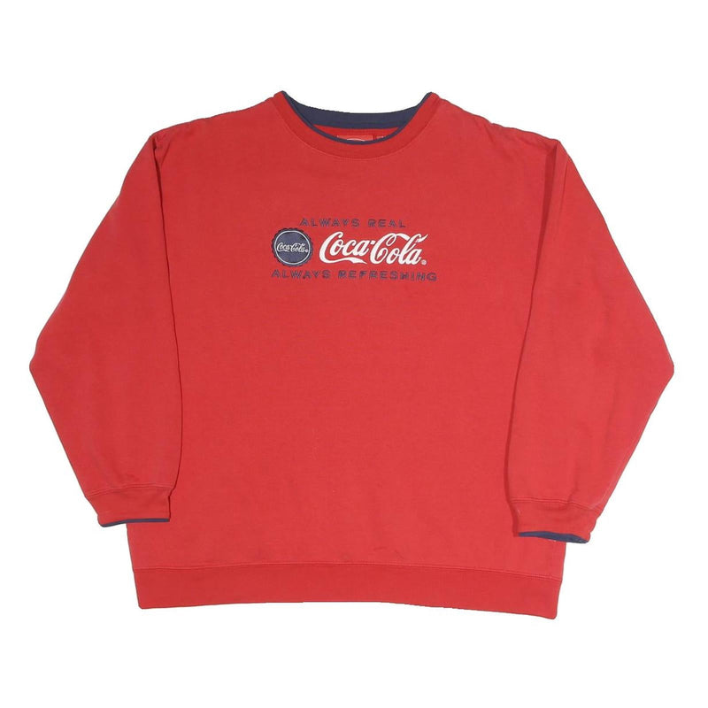 COCA COLA Womens Red Crew Neck L Sweatshirt Cotton Blend Pullover Logo Print