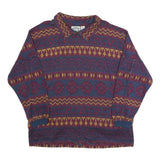 SEPERATE SCENE Mens Blue & Red Patterned Jumper Collared Crew Neck Basic Knit M